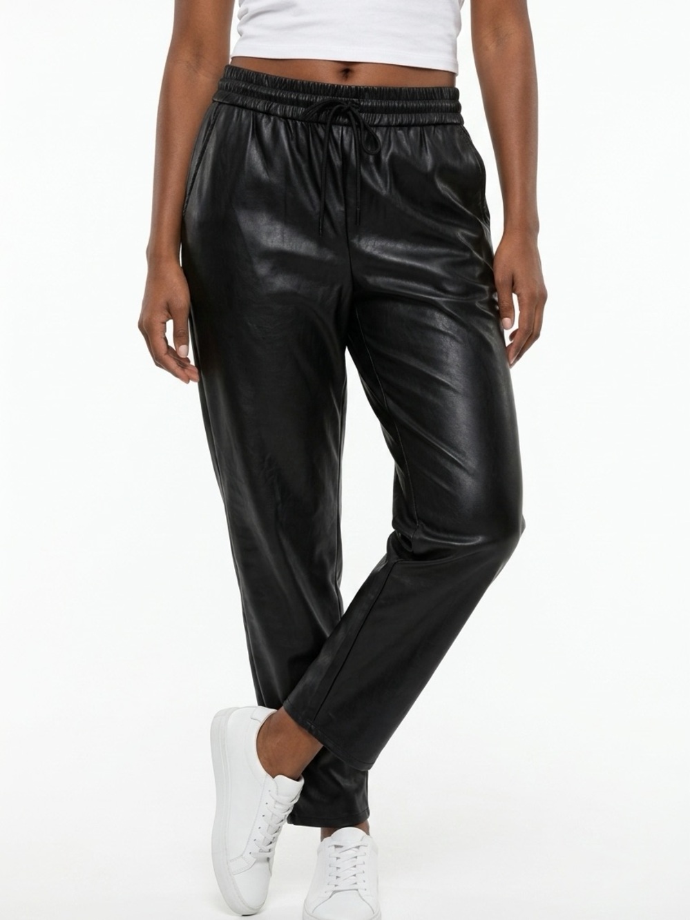WILFRED FREE | Black Vegan Leather Pull On Drawstring Waist Pants Women’s Size S